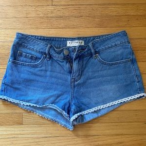 Low Rise Denim Shorts with Scallop Trim